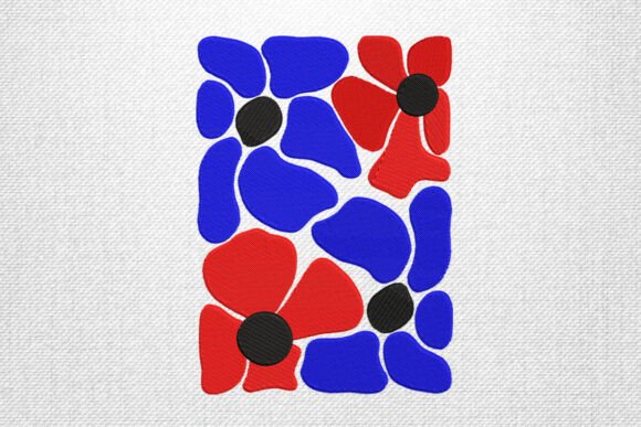 Abstract Red Blue Floral Embroidery