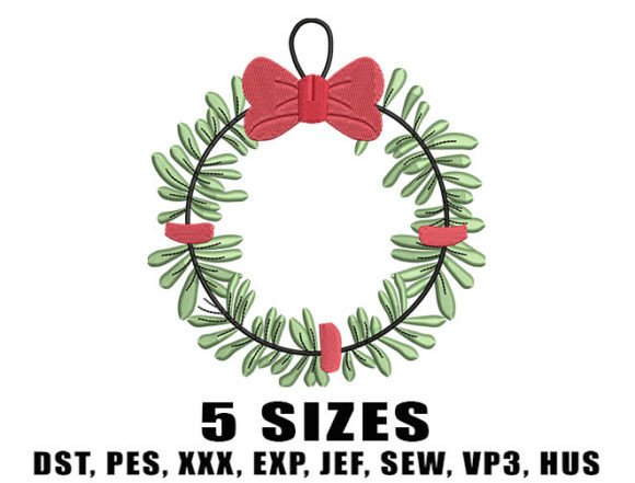Christmas Wreath Bow Embroidery Design