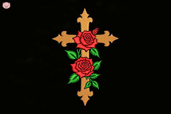 Cross and Rose Embroidery