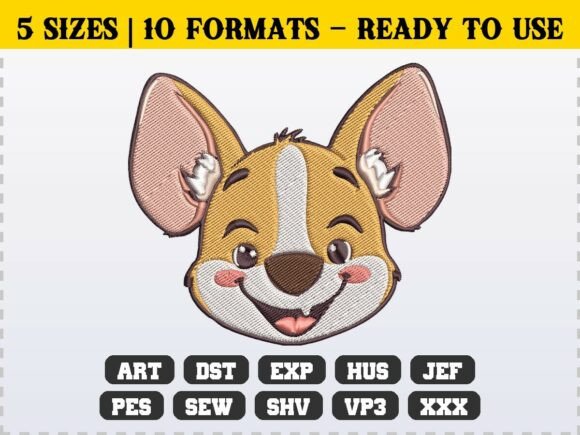 Cute Cartoon Dog Face Embroidery Design