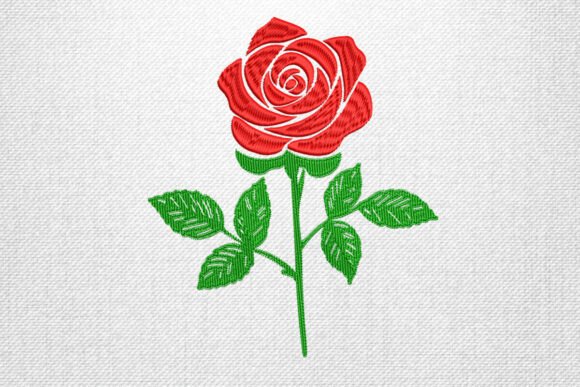 Detailed Red Rose Embroidery Design