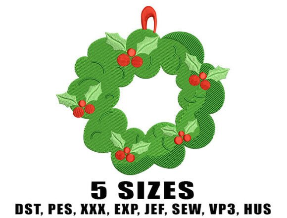 Green Wreath Berries Embroidery Design