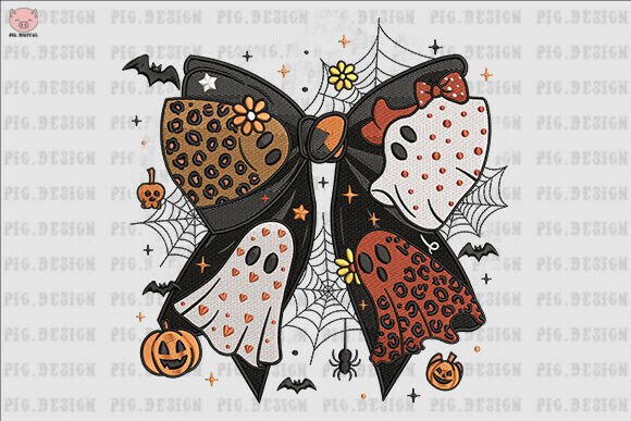 Halloween Bow Ghost Embroidery