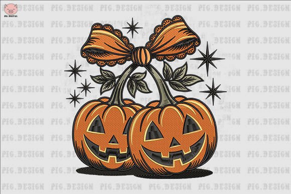 Halloween Bow Pumpkin Embroidery