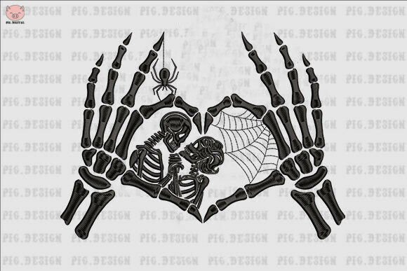 Halloween Hand Bone Love Embroidery