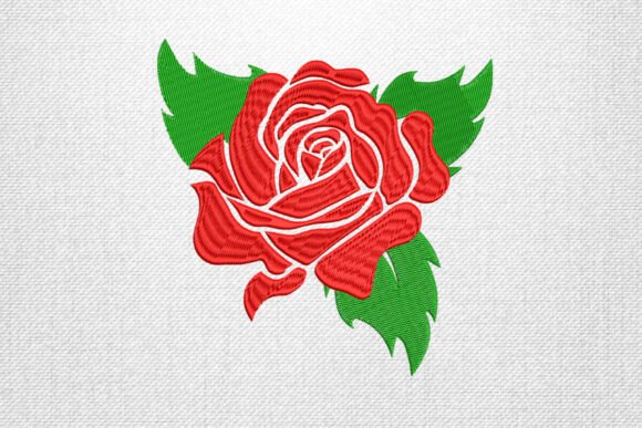Large Rose with Leaves Embroidery