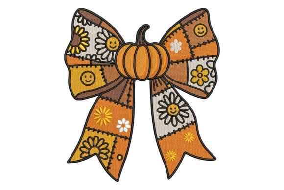 Pumpkin Patchwork Bow Embroidery