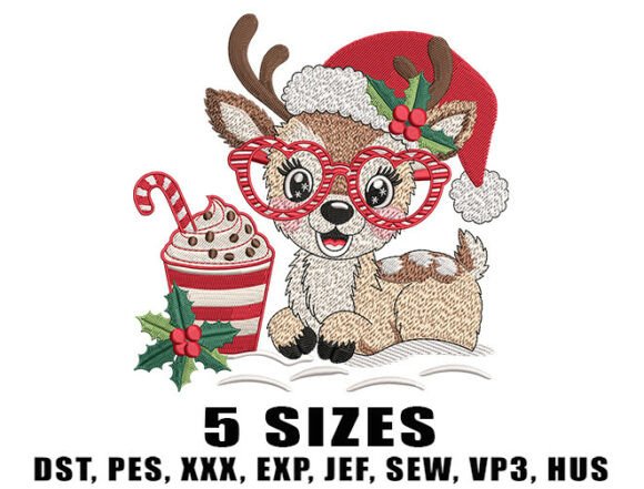 Santa Reindeer Embroidery Design