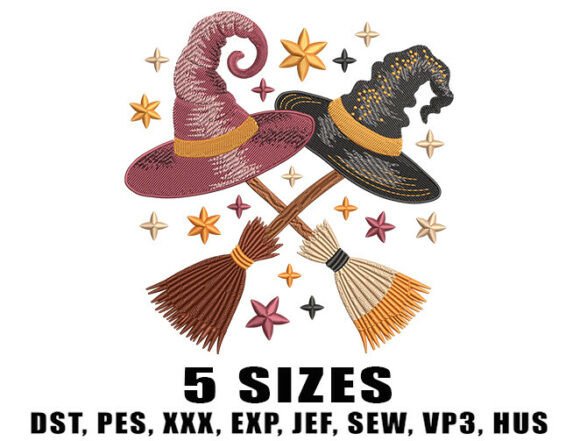 Witch Hat Broom Embroidery Design